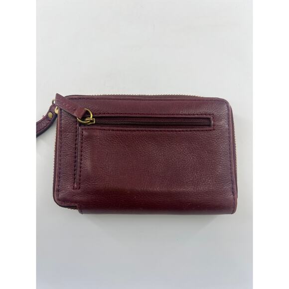 Vintage Fossil Wallet Red Burgundy Zip Leather Pockets 6 x 4 Boho Indie Travel - Picture 2 of 9